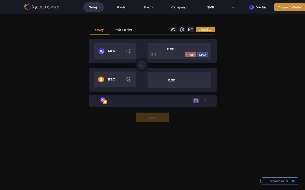 MerlinSwap homepage screenshot