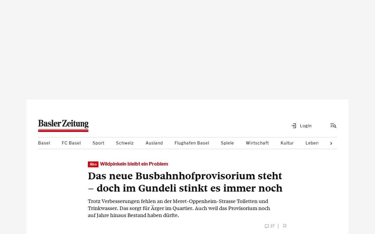Basler Zeitung homepage screenshot