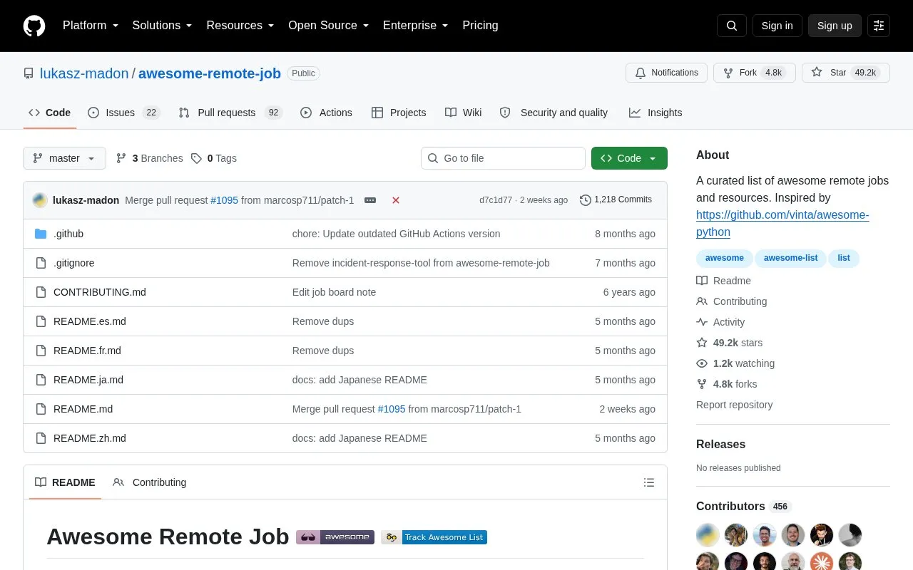 Awesome Remote Jobs homepage screenshot