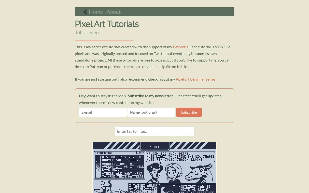 Pedro's Pixel Art Tutorials homepage screenshot