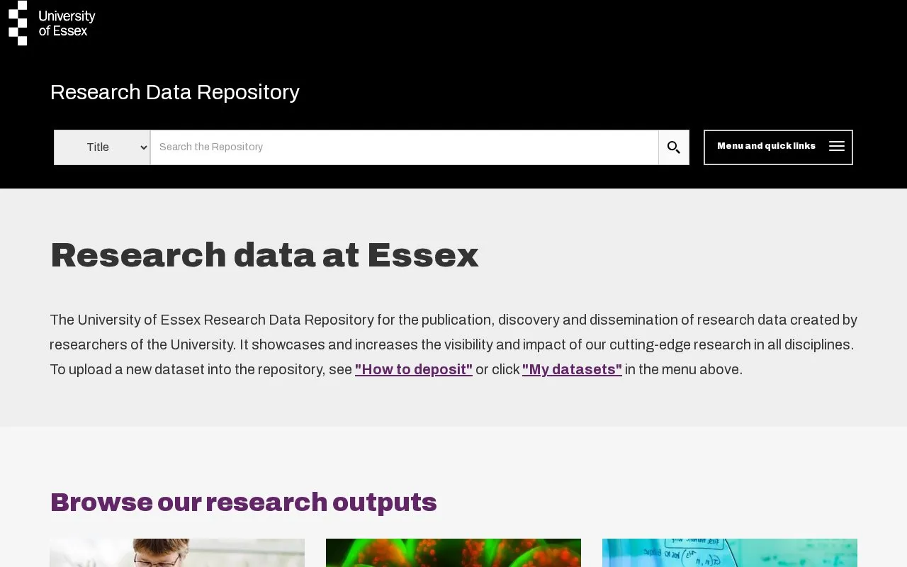 Research Data at Essex homepage screenshot