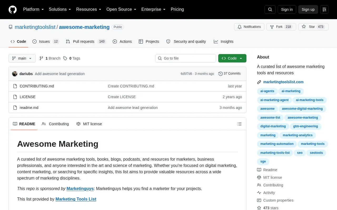 Awesome Marketing homepage screenshot