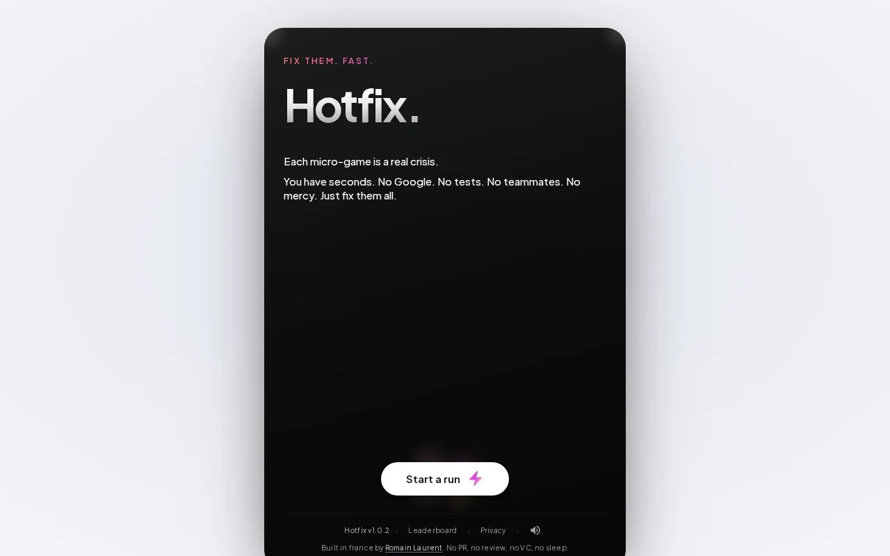 Hotfix homepage screenshot