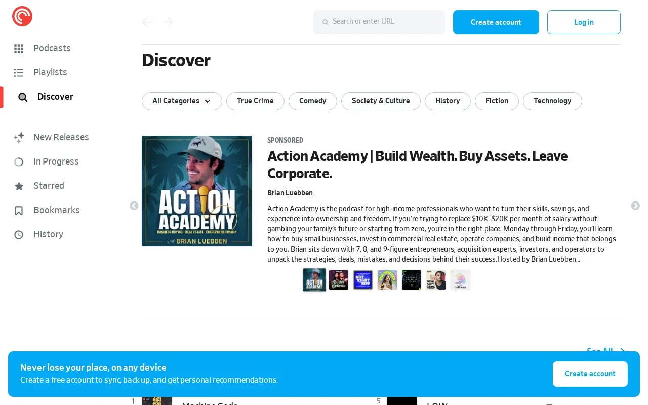 Pocket Casts homepage screenshot