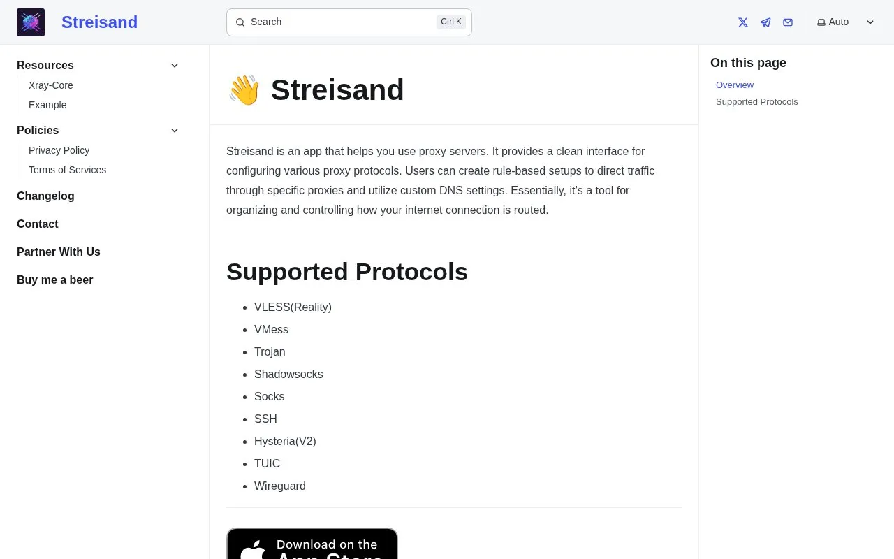 Streisand homepage screenshot