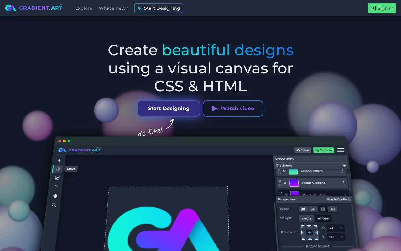 GradientArt homepage screenshot
