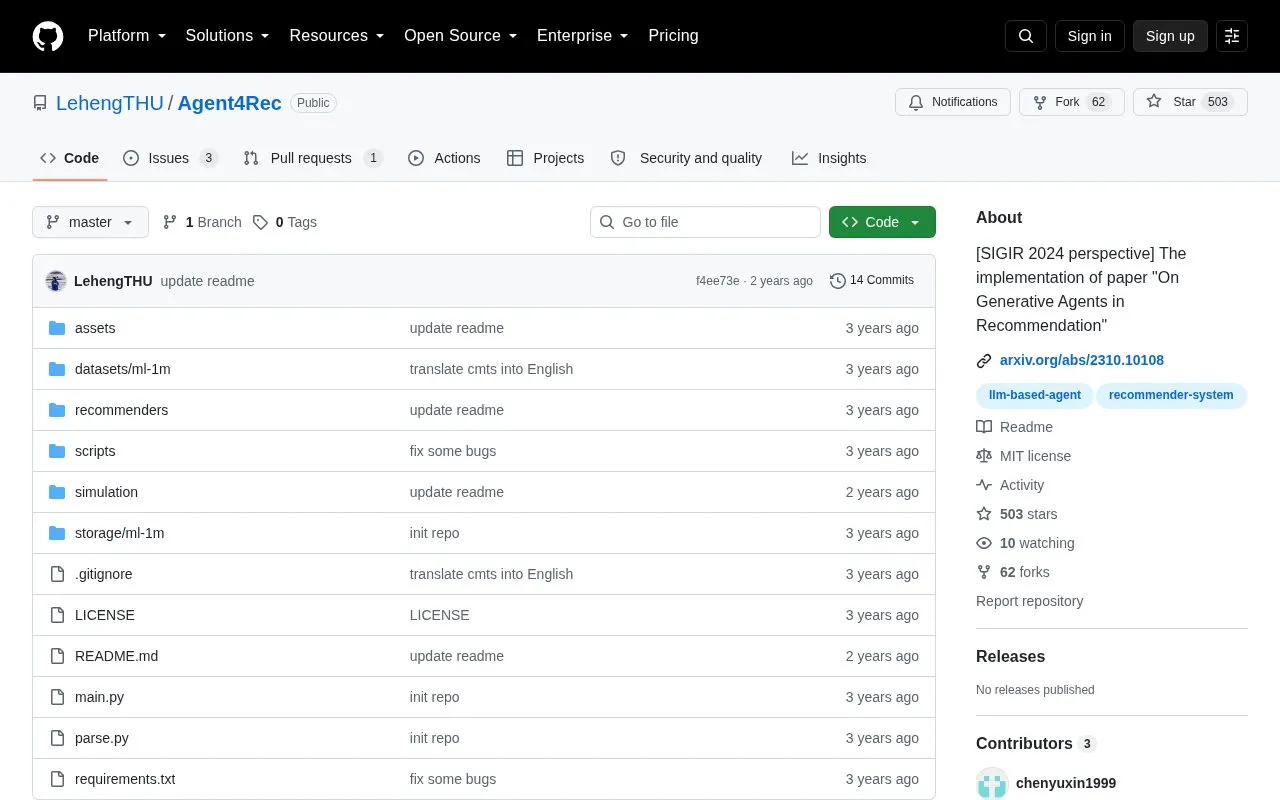 Agent4Rec homepage screenshot