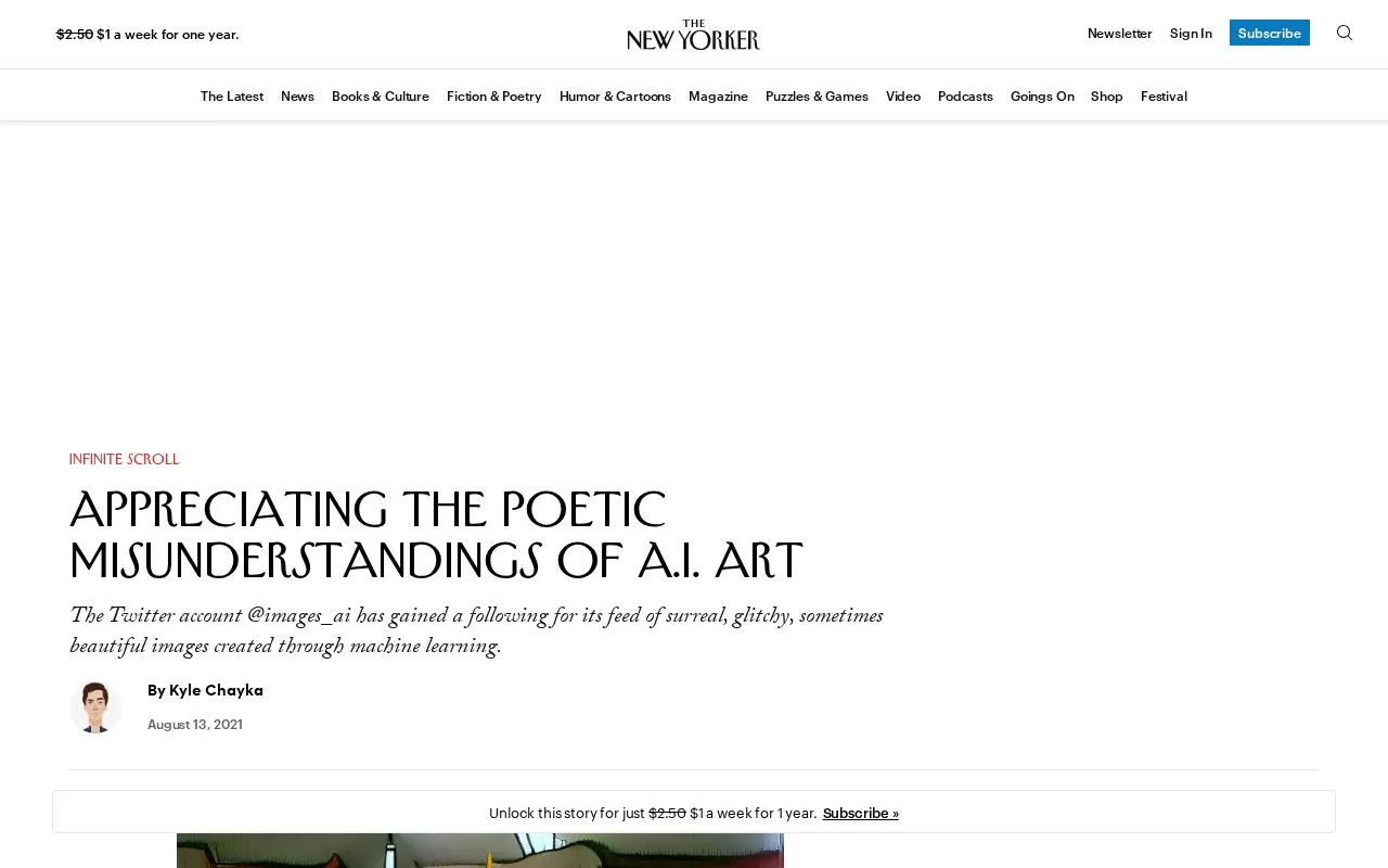 Appreciating the Poetic Misunderstandings of A.I. Art The New Yorker homepage screenshot