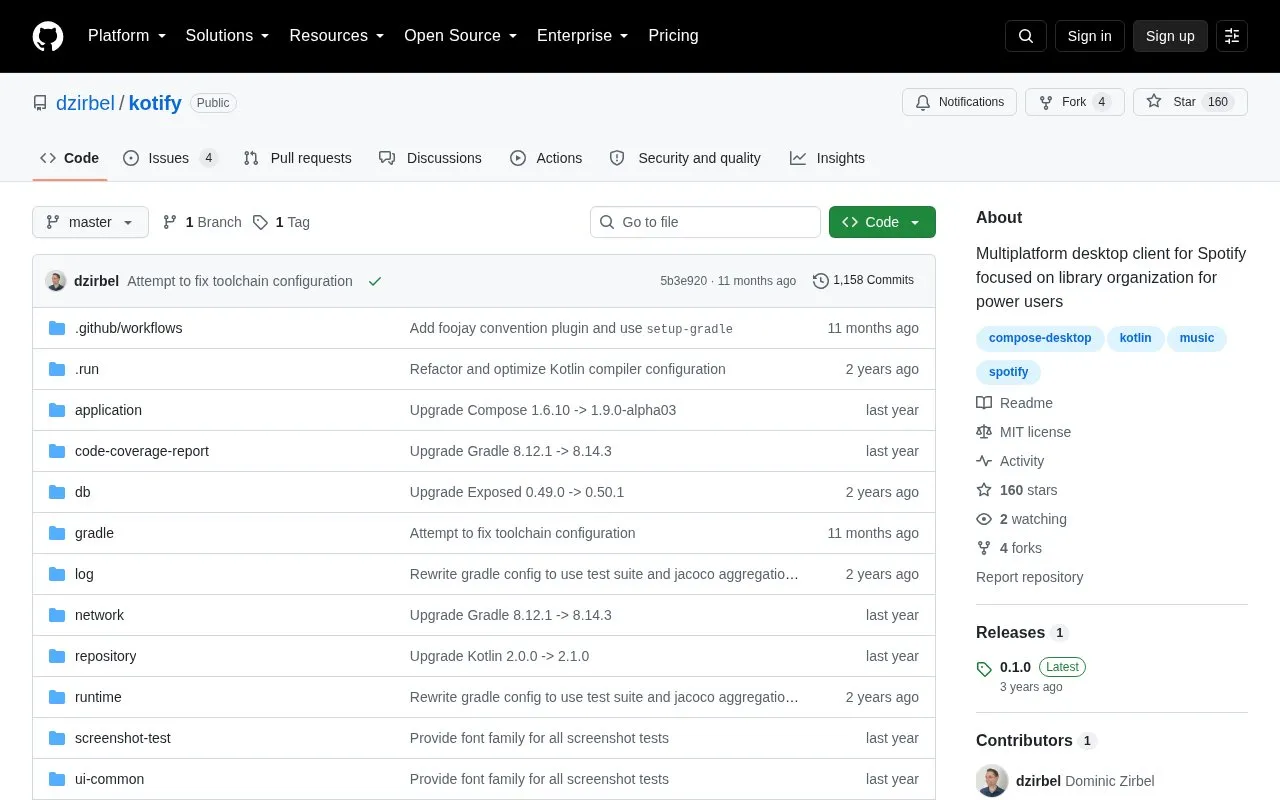 Kotify homepage screenshot