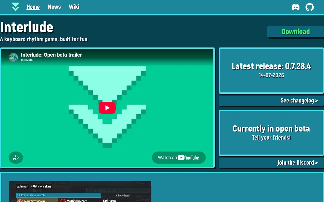 YAVSRG (Interlude) homepage screenshot