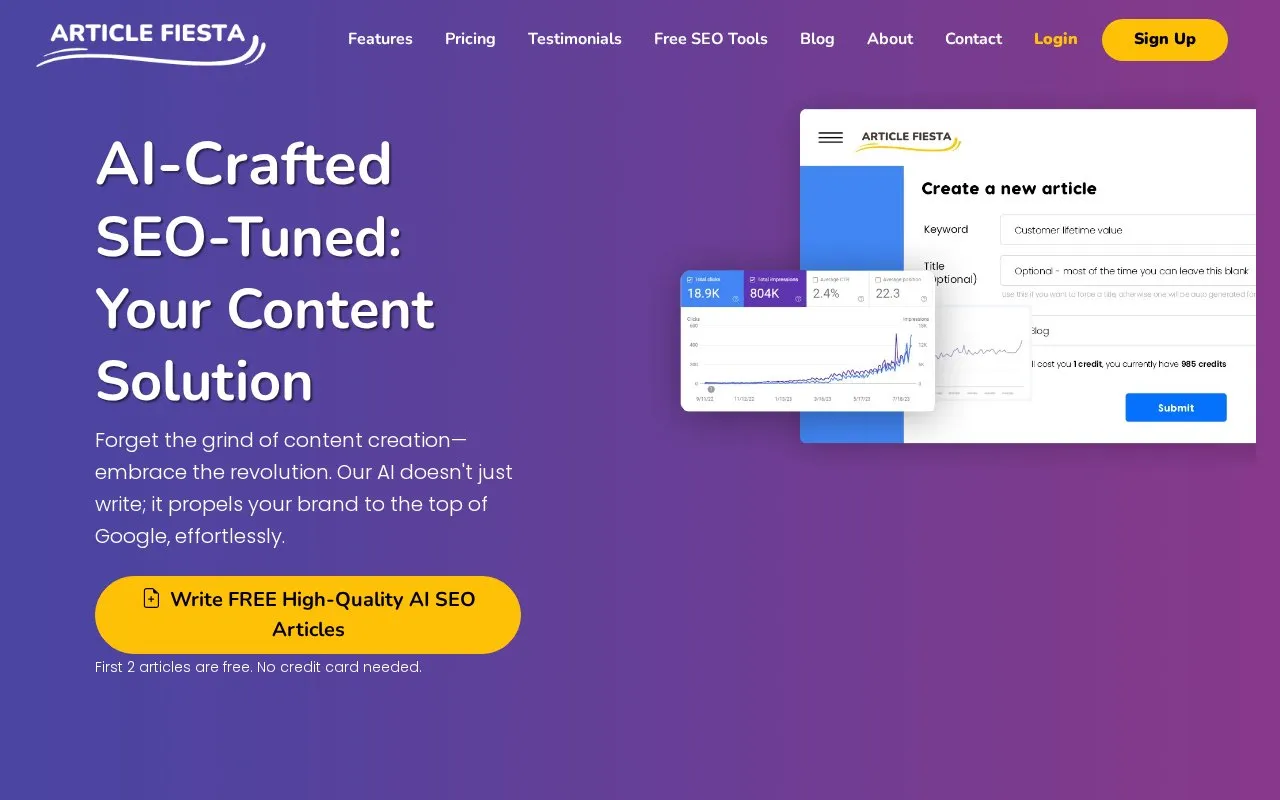 Article Fiesta homepage screenshot