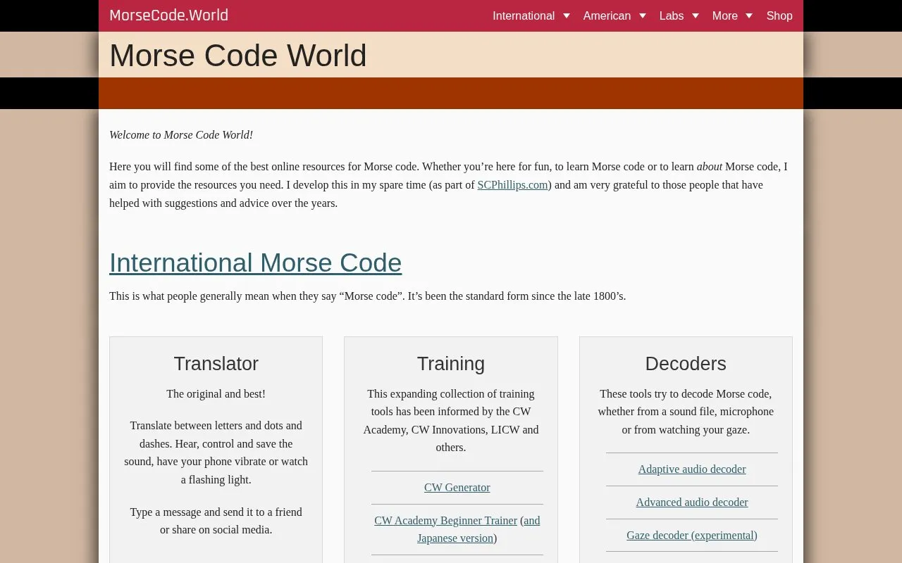 Morsecode World homepage screenshot