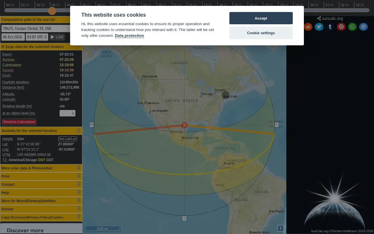 SunCalc homepage screenshot
