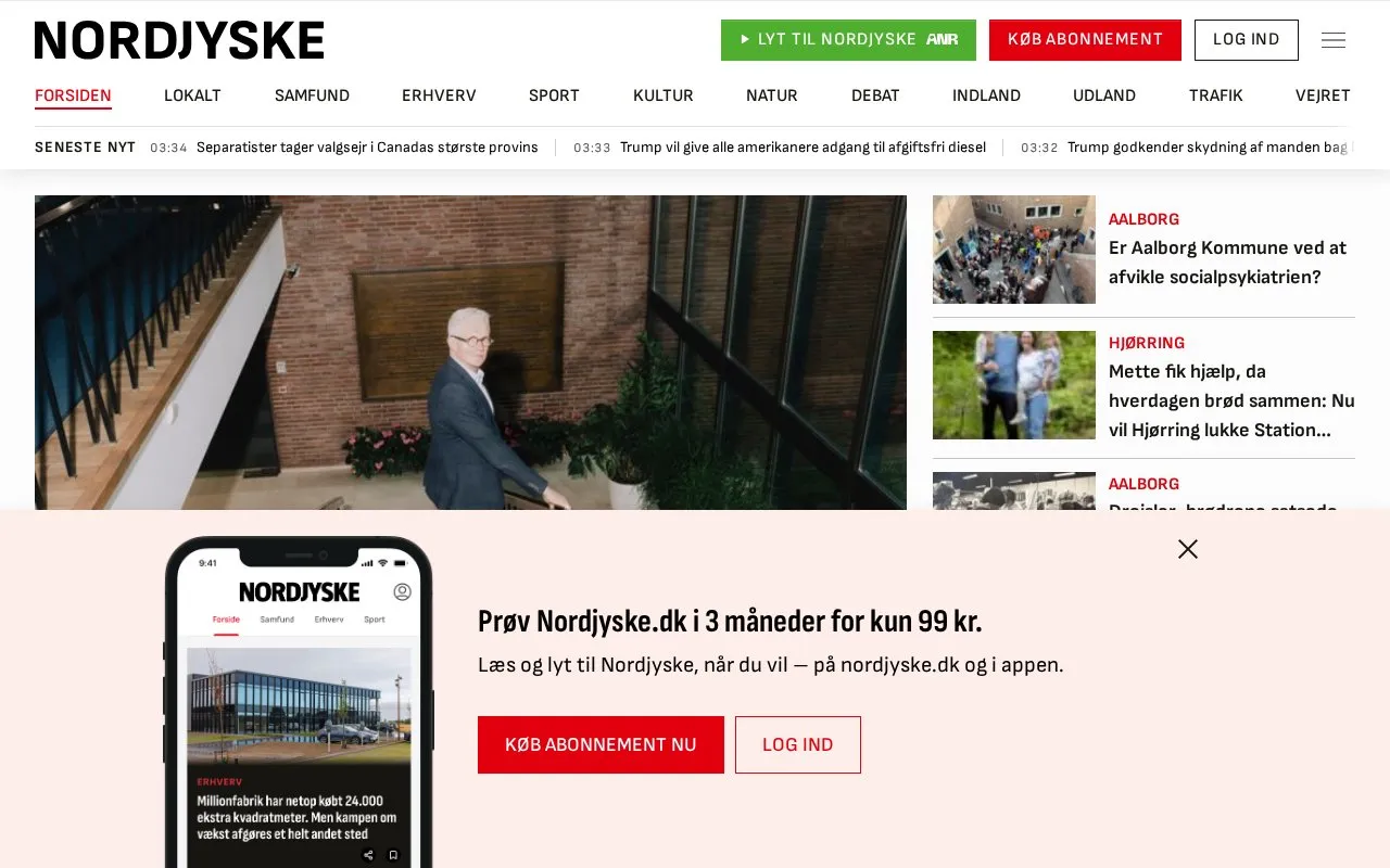 Nordjyske Stiftstidende homepage screenshot