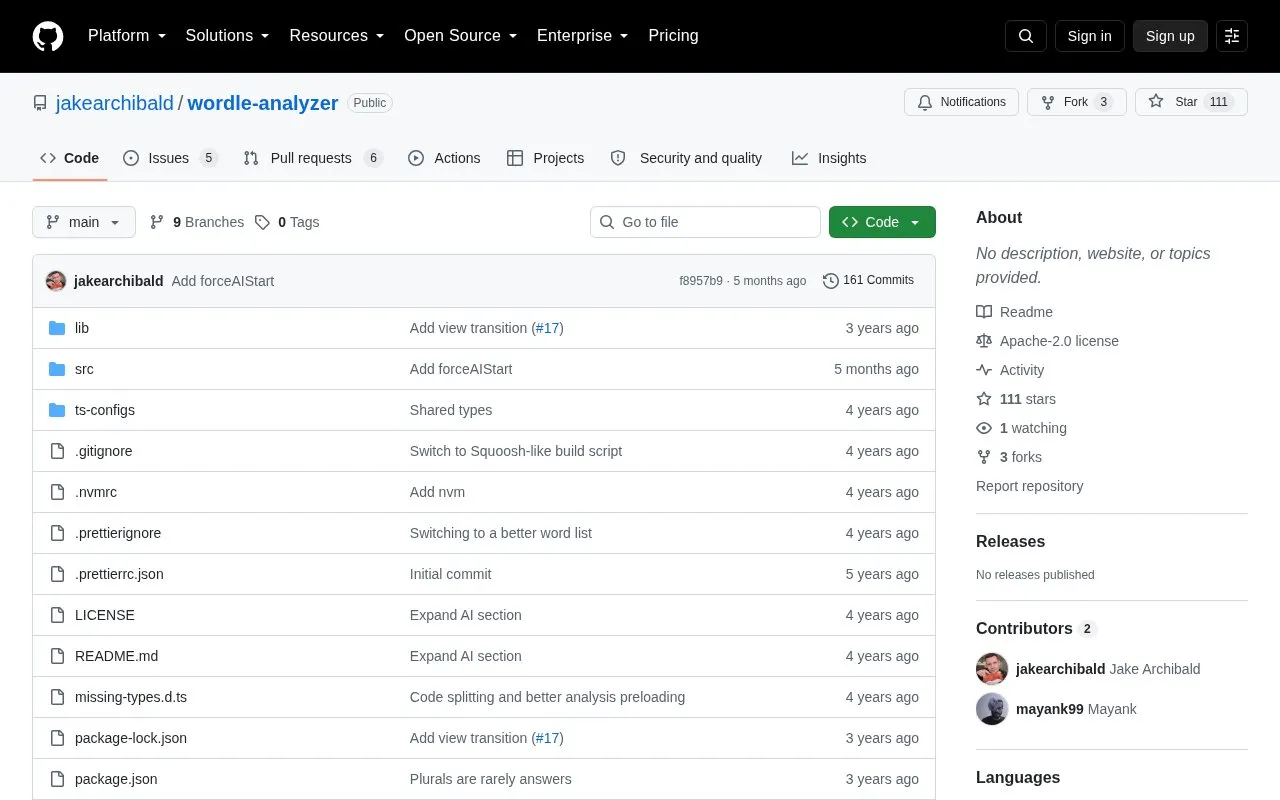 Wordle Analyzer homepage screenshot
