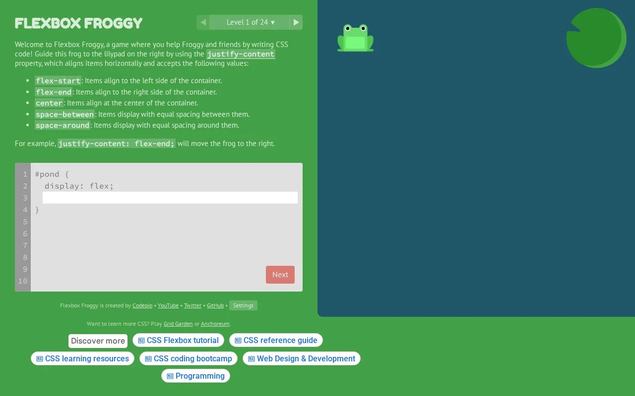 Flexbox Froggy homepage screenshot