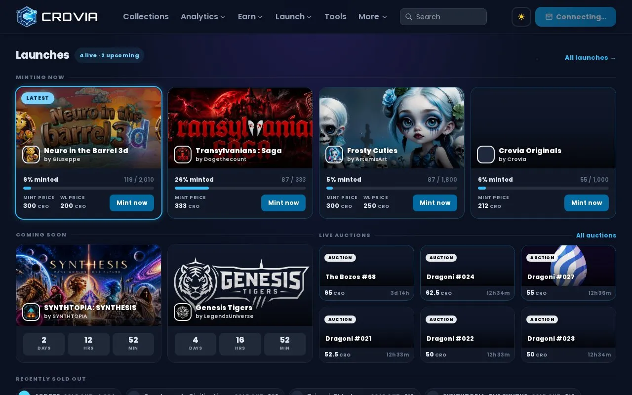 Crovia NFT Marketplace homepage screenshot