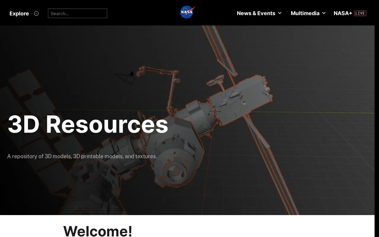 NASA 3D Resources homepage screenshot
