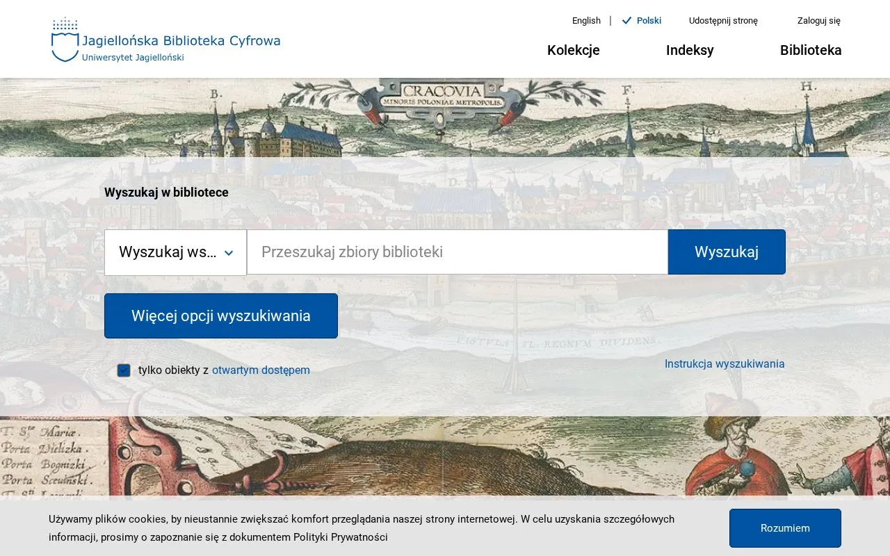 Jagiellońska Biblioteka Cyfrowa homepage screenshot