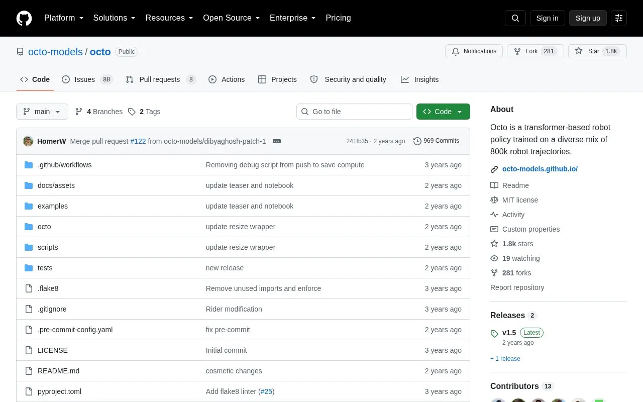 Octo homepage screenshot