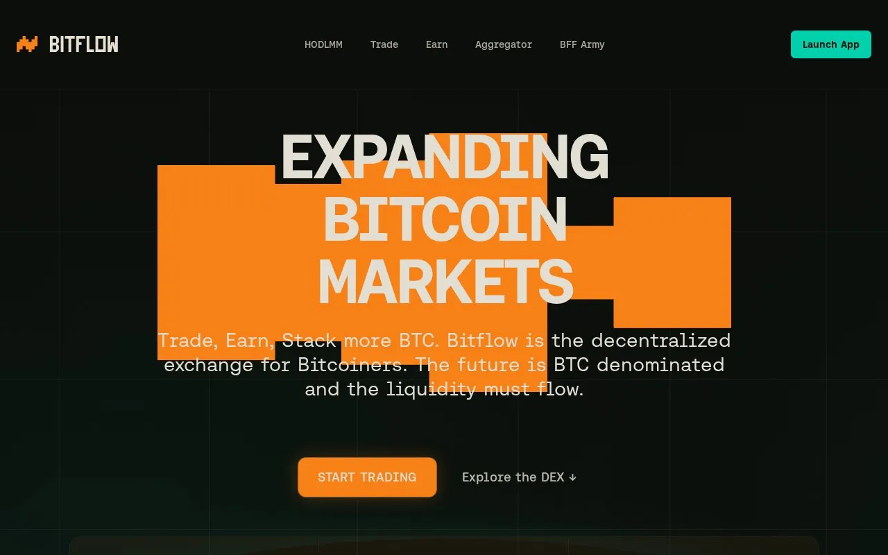 Bitflow homepage screenshot