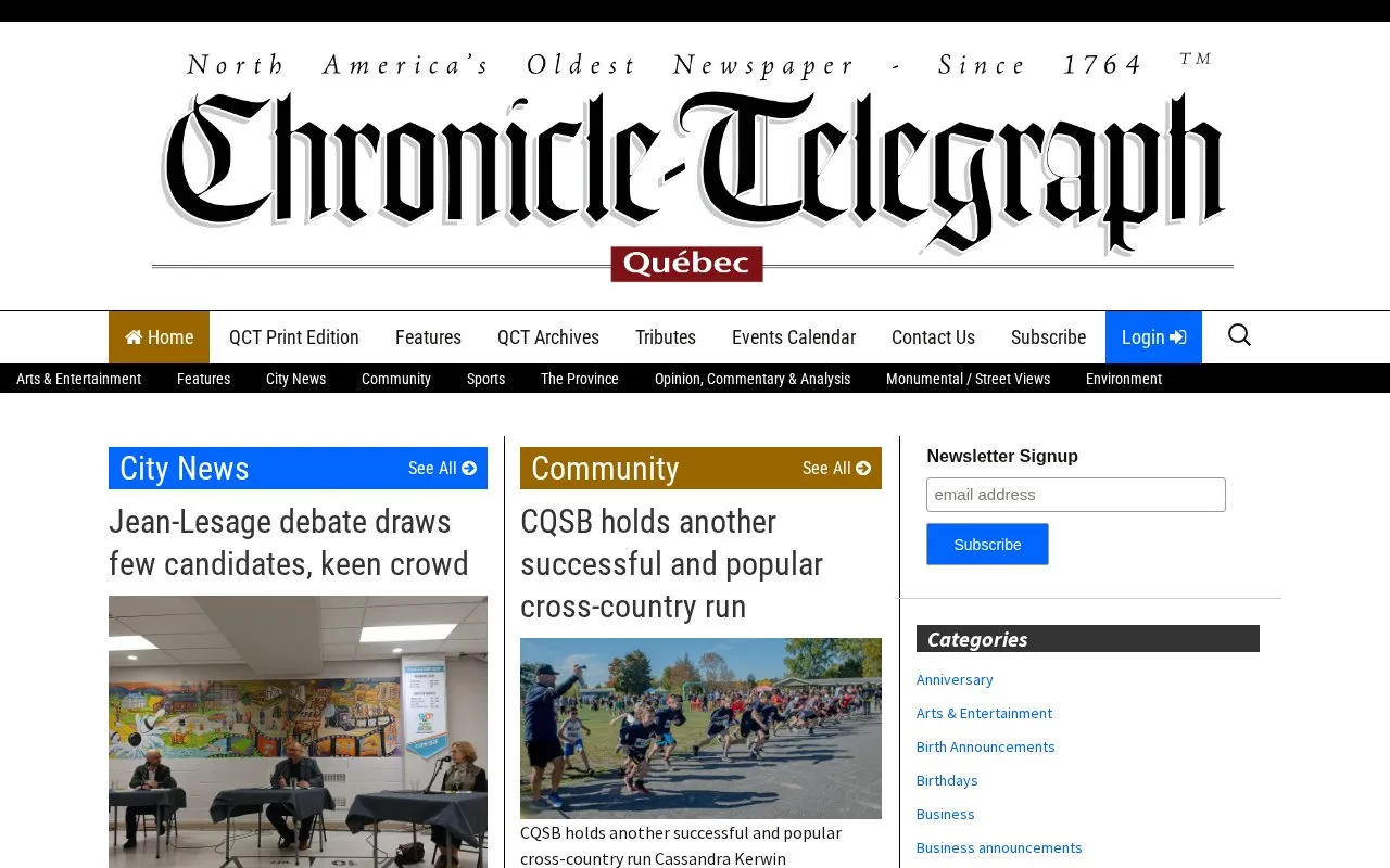 Quebec Chronicle-Telegraph homepage screenshot