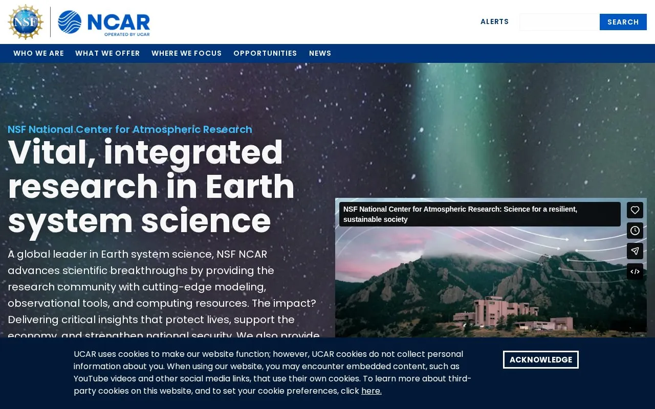 National Center for Atmospheric Research homepage screenshot