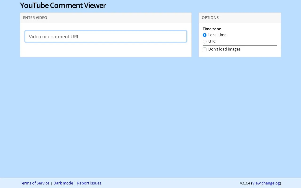 YT Comment Viewer homepage screenshot