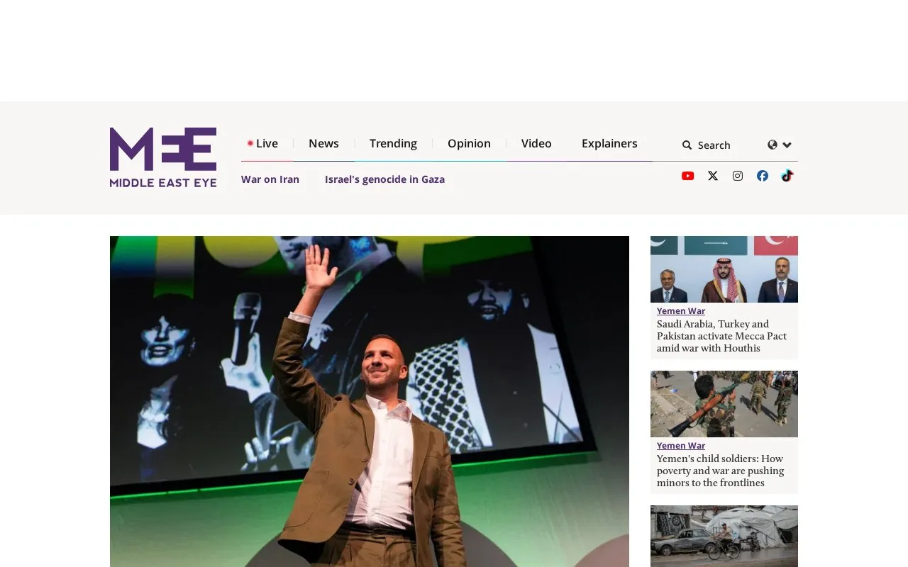 Middle East Eye homepage screenshot