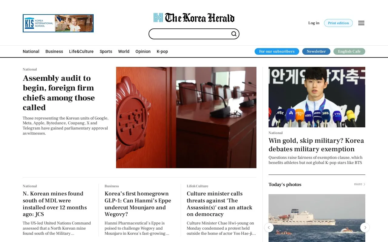 The Korea Herald homepage screenshot