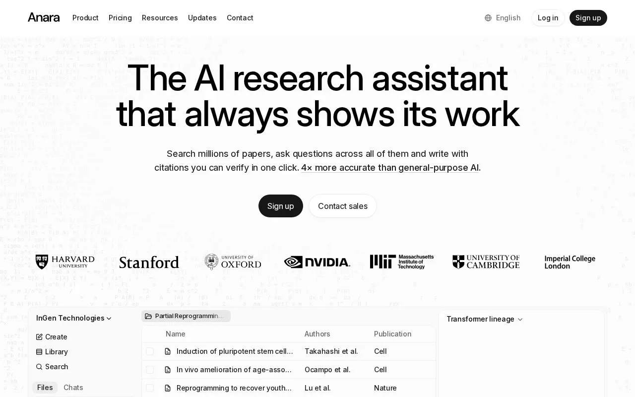 Anara homepage screenshot