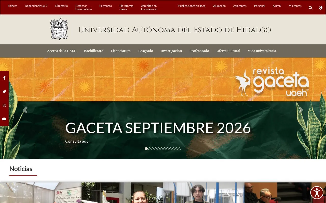 Universidad Autónoma del Estado de Hidalgo homepage screenshot