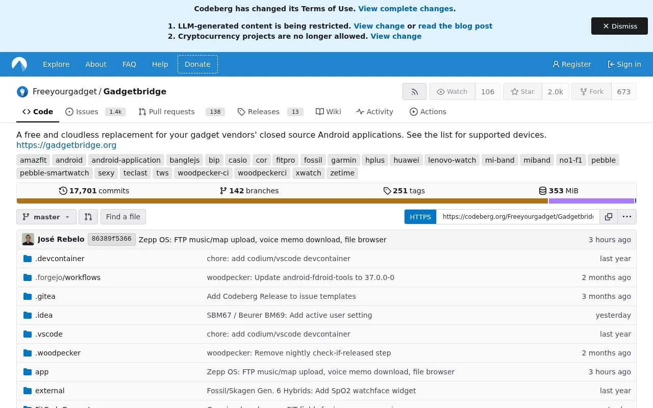 Gadgetbridge homepage screenshot