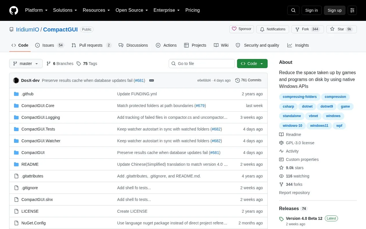 CompactGUI homepage screenshot