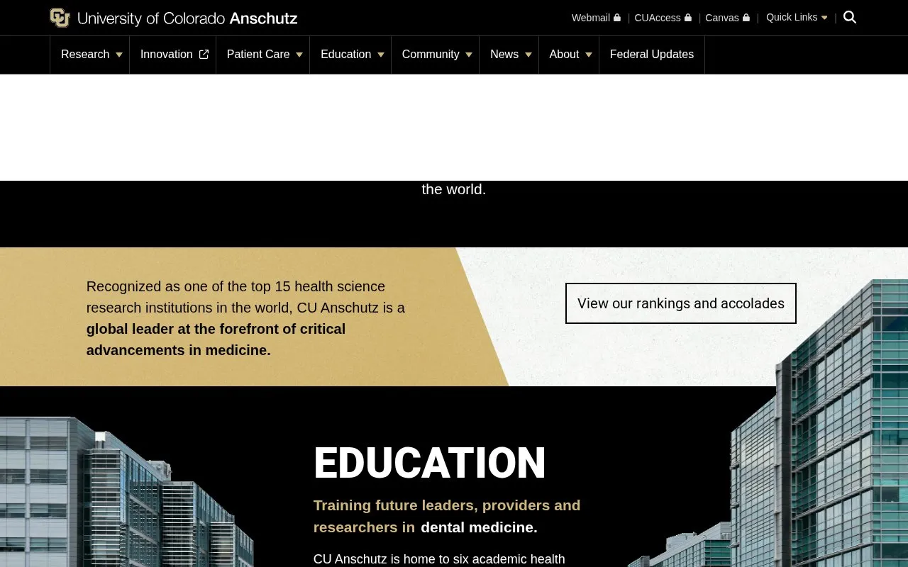 University of Colorado, Anschutz Medical Campus homepage screenshot