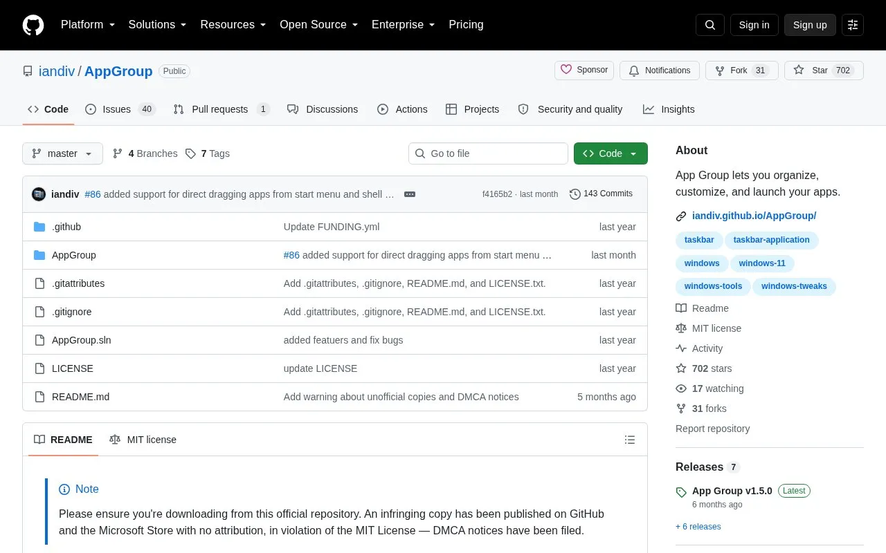 AppGroup homepage screenshot