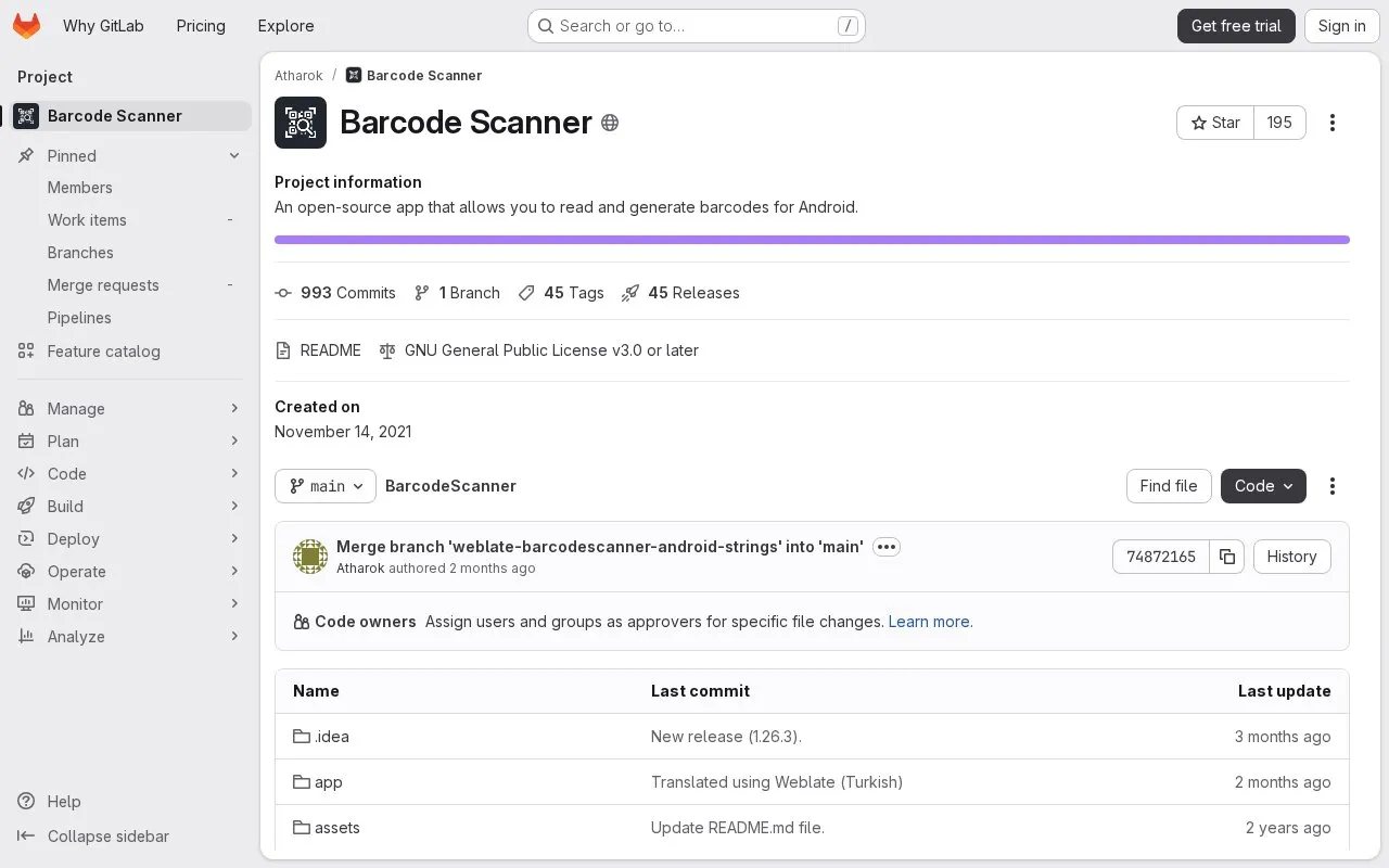 Barcode Scanner homepage screenshot