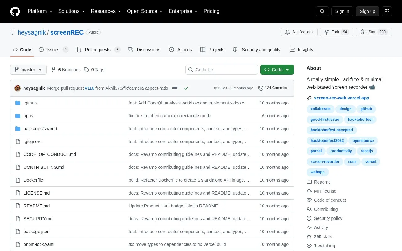 Screen Rec homepage screenshot