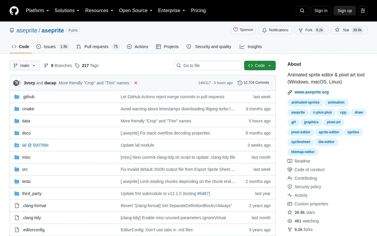 Aseprite homepage screenshot