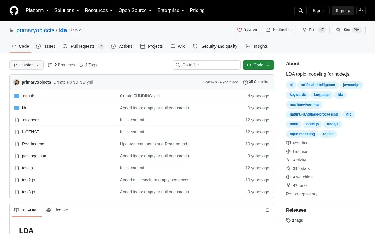LDA.js homepage screenshot