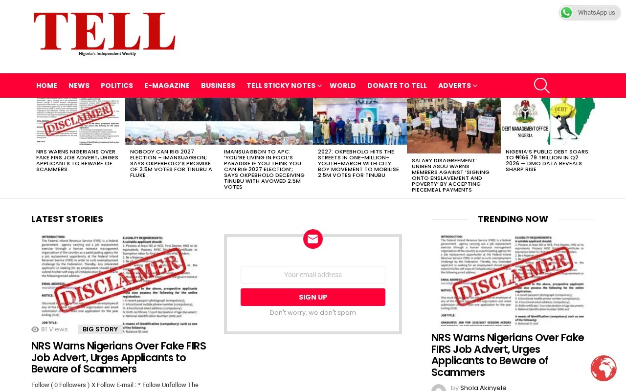 TELL Magazine homepage screenshot