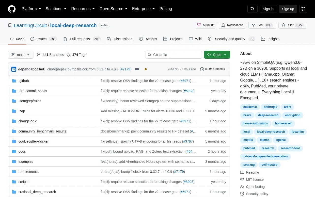 Local Deep Research homepage screenshot