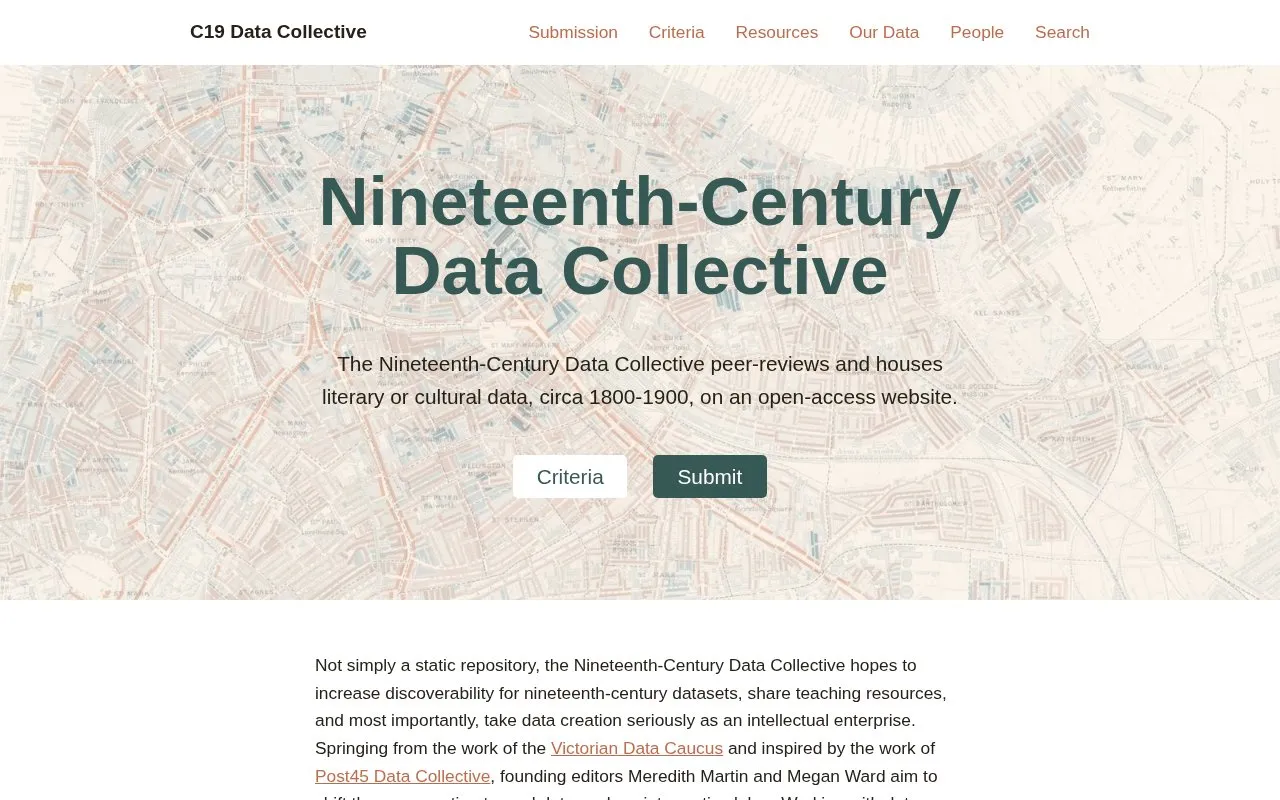 Nineteenth-Century Data Collective homepage screenshot
