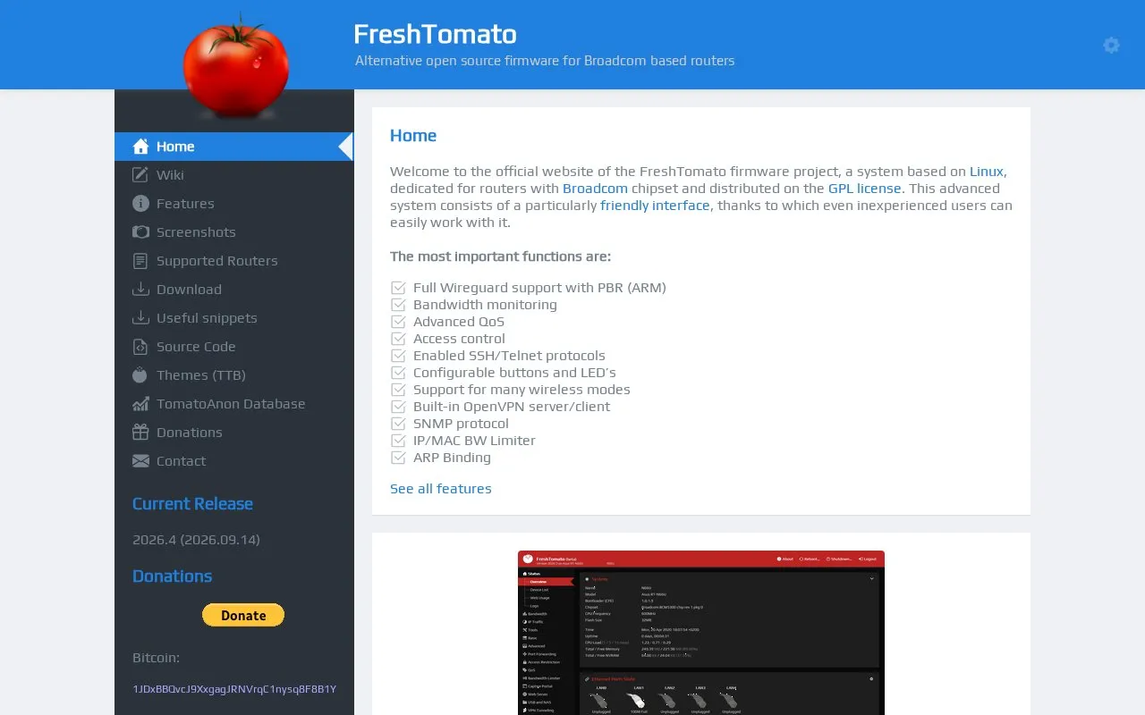 FreshTomato homepage screenshot