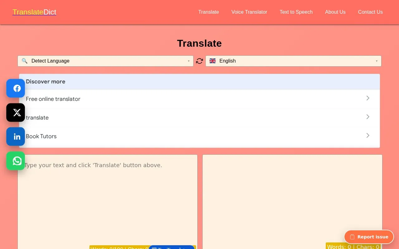 Translate homepage screenshot