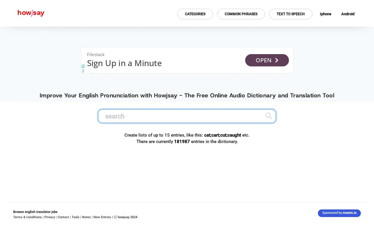 HowJSay homepage screenshot