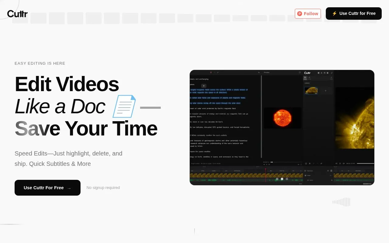 Cuttr homepage screenshot