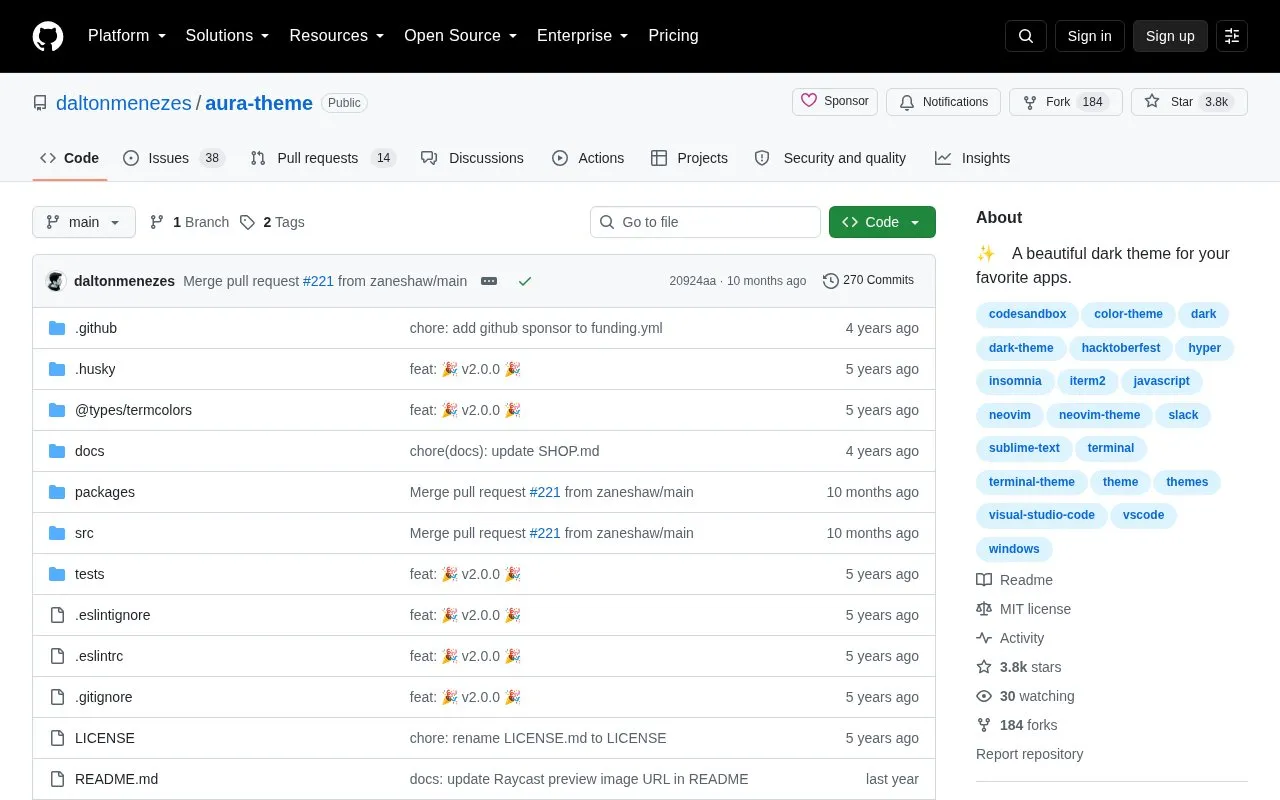Aura Theme homepage screenshot