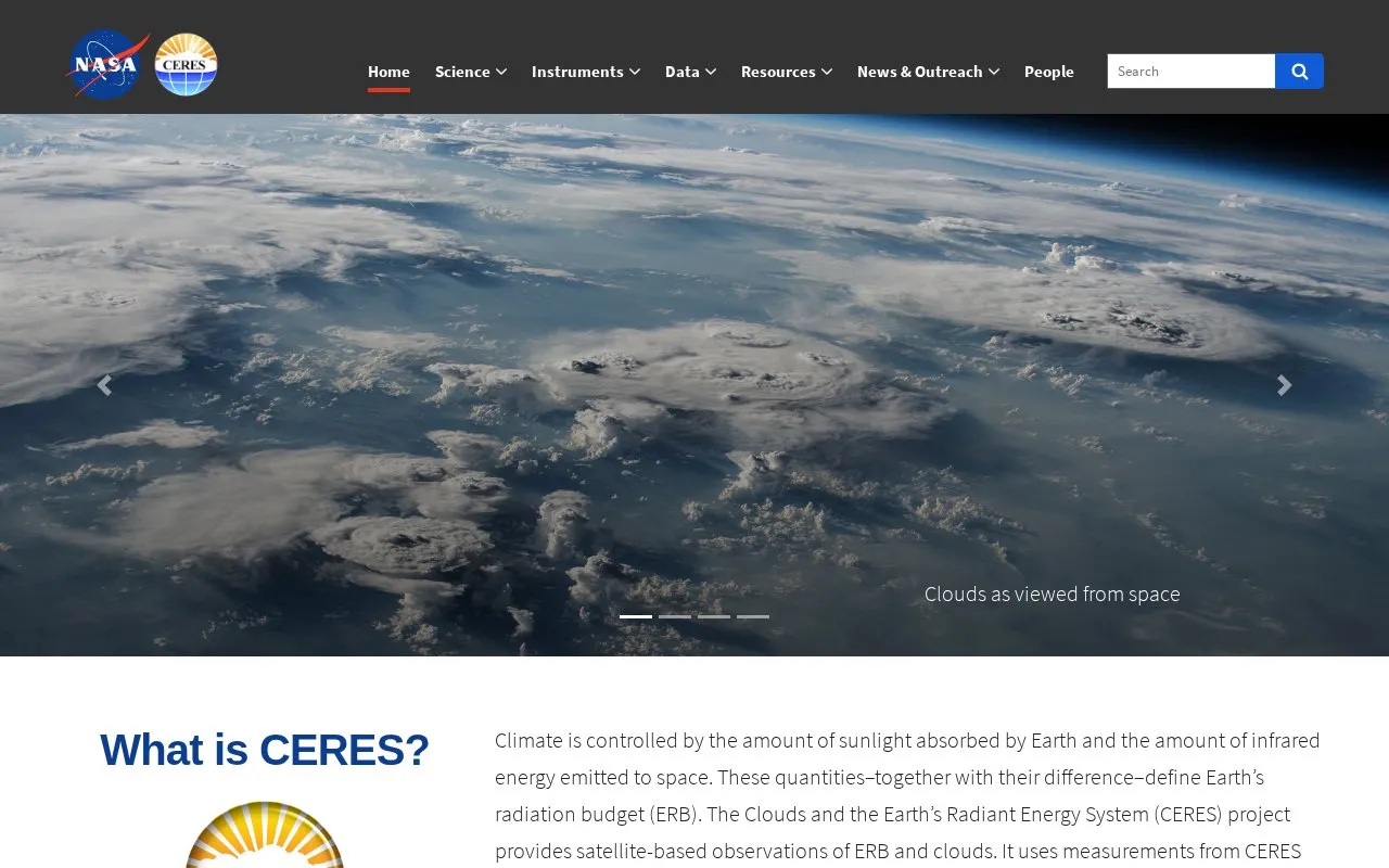 Clouds and the Earth's Radiant Energy System homepage screenshot