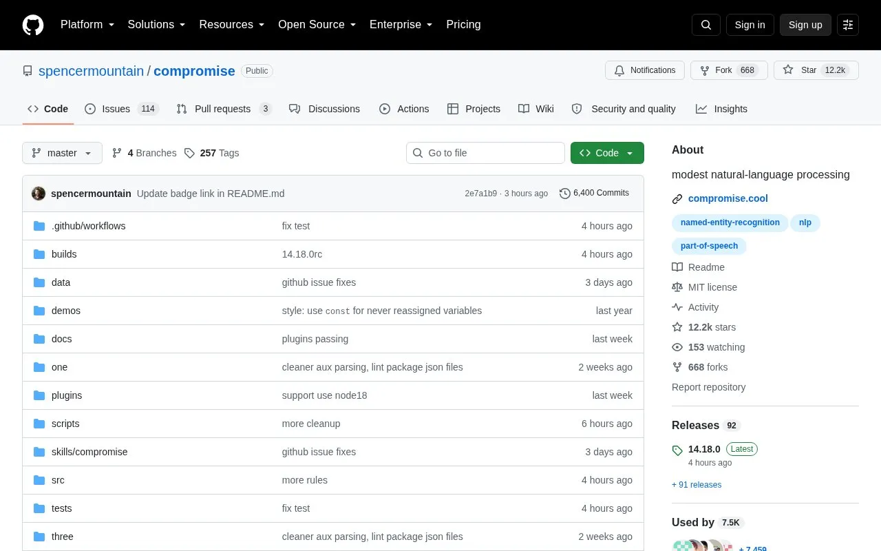 NLP Compromise homepage screenshot